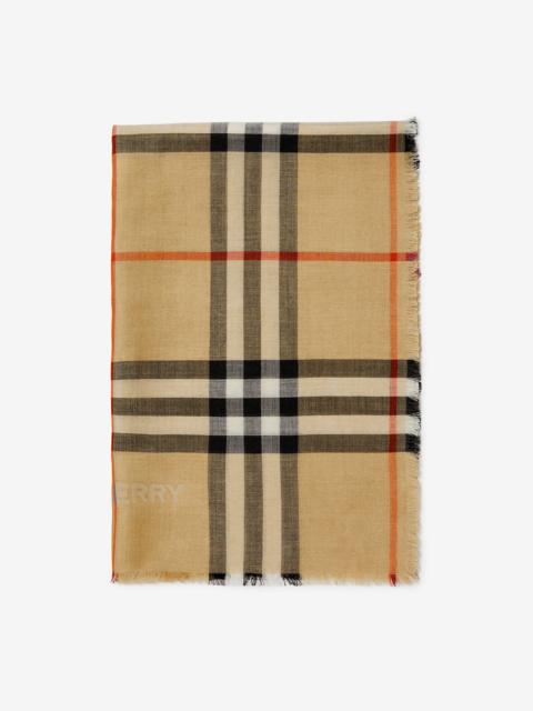 Burberry Wide Reversible Check Wool Silk Scarf