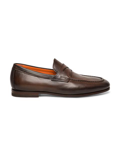 Santoni Men’s polished brown leather penny loafer