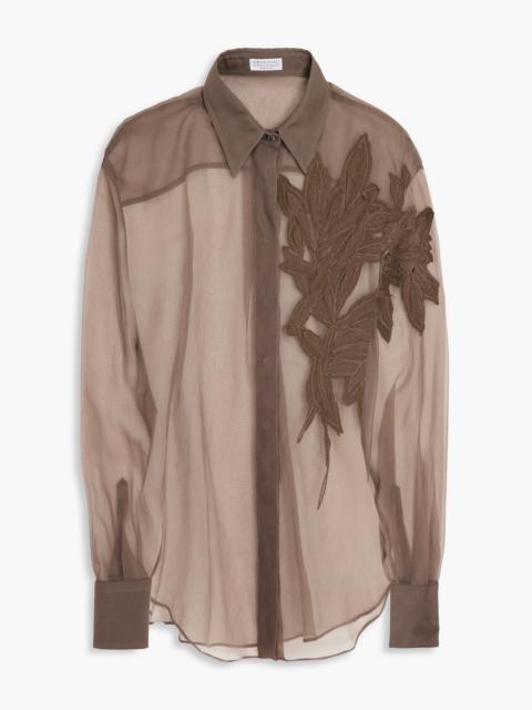Brunello Cucinelli Appliquéd silk-organza shirt