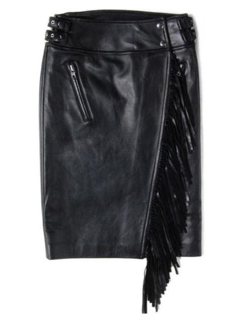 Leather Fringe Moto Skirt