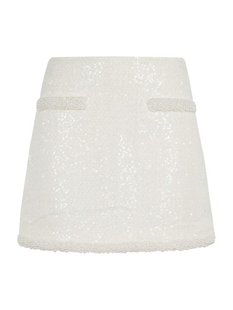 self-portrait Cream Boucle Pearl Trim Mini Skirt