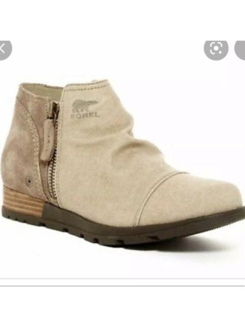 Other Designers Sorel Major Low Cut Ankle Boots Almond Toe Side Zip Logo Canvas Cream 9