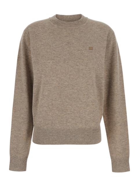 Acne Studios Acne Studios Women 'Kalas' Beige Crewneck Sweater With Logo Patch On The Front In Wool Blend Woman