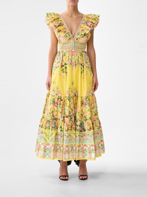 CAMILLA TIERED DRESS WITH NECK FRILL