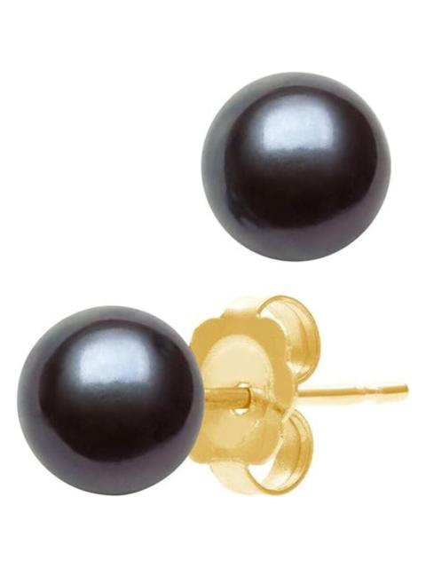 Other Designers Belacqua 7-7.5mm Freshwater Black Button Pearl Stud Earrings in 14K Yellow Gold Jewelry for Women
