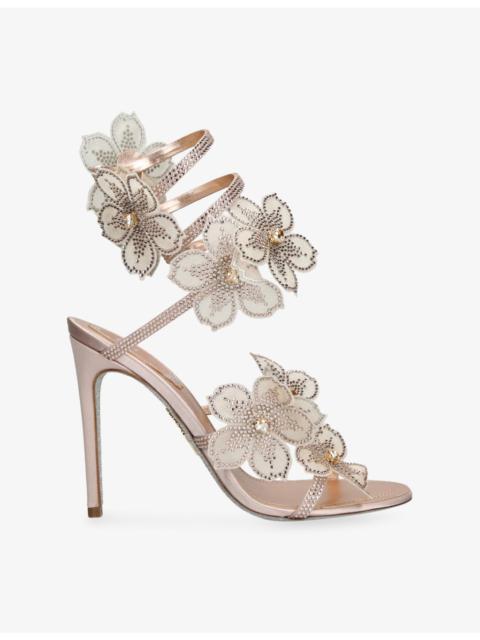 RENE CAOVILLA Flower Cleo 105 Satin Heeled Sandals