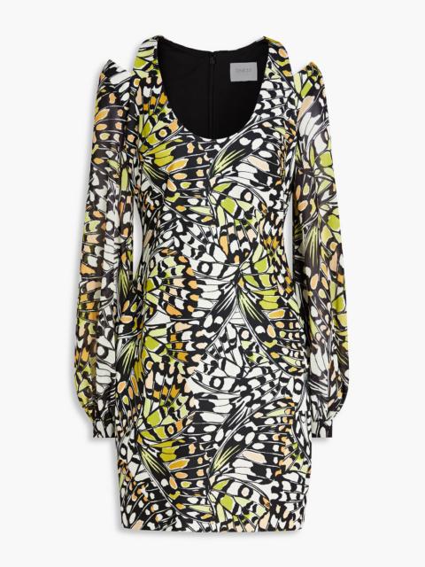Other Designers Cutout printed chiffon and stretch-jersey mini dress