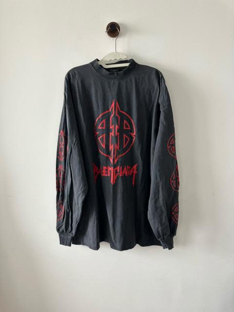 BALENCIAGA Balenciaga Men's Long Sleeve Metal T-Shirt in Faded Black/Red