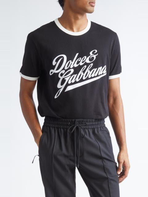 Dolce & Gabbana Dolce&Gabbana Flocked Logo Appliqué Ringer T-Shirt in N0000 Nero at Nordstrom
