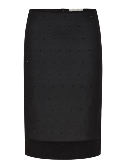 ST. AGNI Beaded Silk-Blend Midi Skirt black