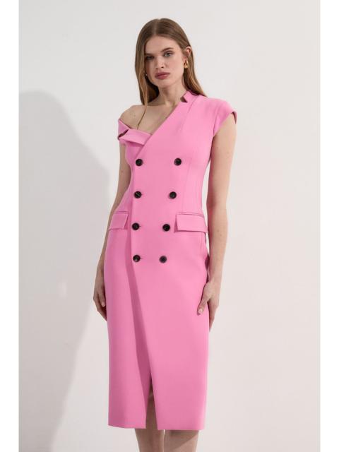 KAREN MILLEN Compact Stretch Asymmetric Collar Tailored Pencil Maxi Dress