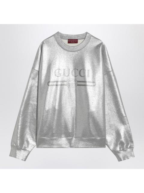 GUCCI Gucci Laminated Cotton Silver Sweatshirt With Logo Women