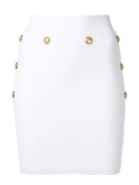 Balmain Button-Embellished Ribbed Stretch-knit Mini Skirt