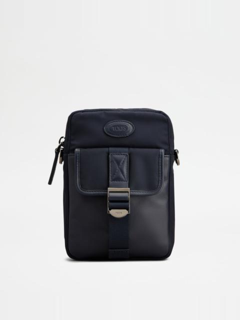 Tod's PHONE HOLDER IN FABRIC AND LEATHER MINI - BLUE