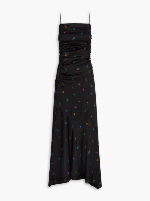 GANNI Ruched floral-print satin midi dress