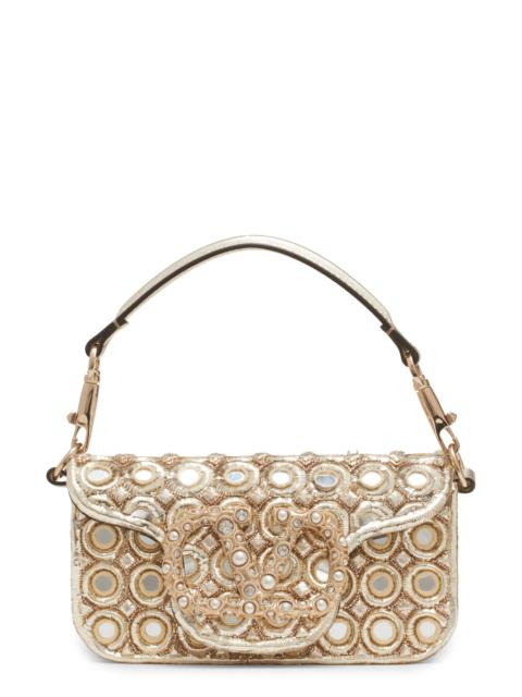 Valentino Valentino Garavani Small Locò Jeweled & Beaded Leather Shoulder Bag in Old Silver/Sahara Beige at No