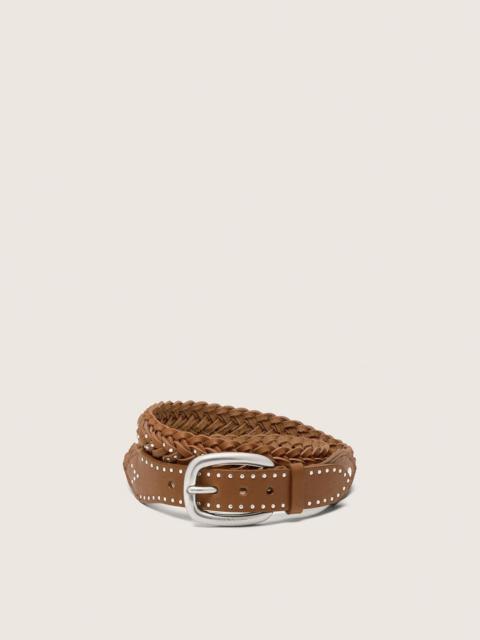 Golden Goose Houston belt in khaki woven leather with silver studs