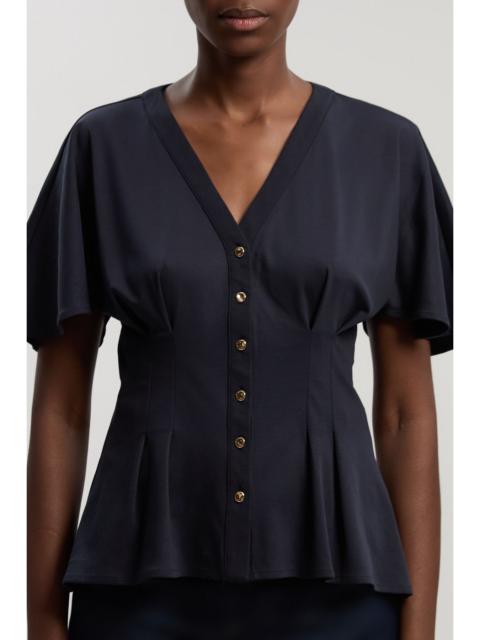 KAREN MILLEN Jersey V Neck Button Detail  T - Shirt