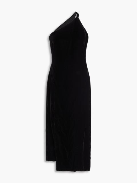 Oscar de la Renta One-shoulder cutout velvet midi dress