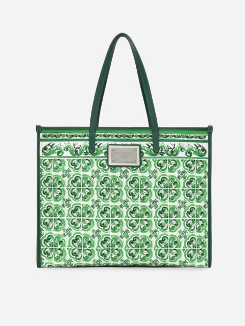 Large canvas shopper with majolica print