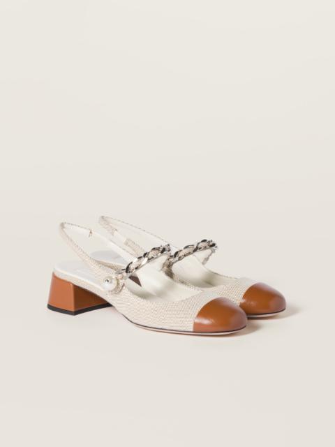 Canvas and leather slingback pumps