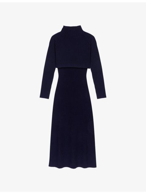 maje Ribbed Removable-Jumper Knitted Midi Dress
