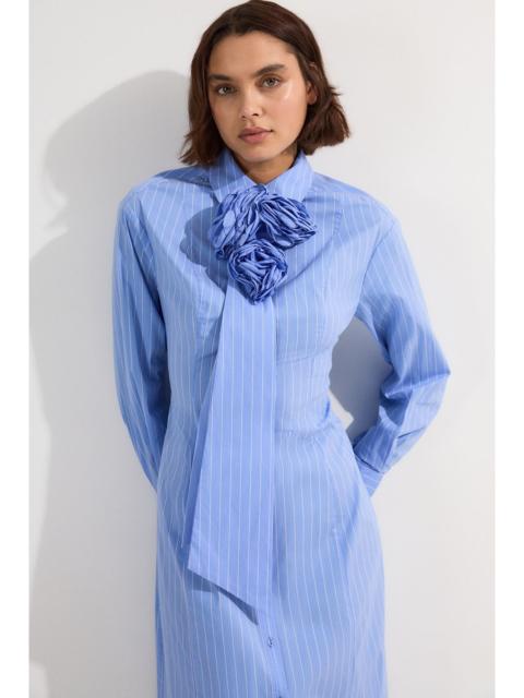 KAREN MILLEN Stripe Cotton Rosette Woven Shirt Maxi Dress