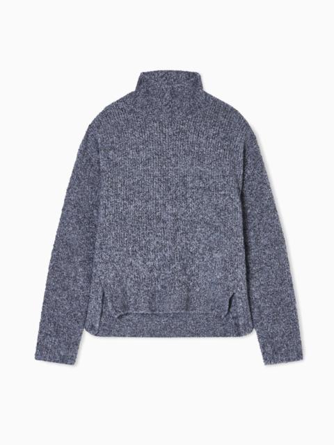GIORGIO ARMANI MOCK-NECK JUMPER IN BOUCLÉ CASHMERE, AND SILK