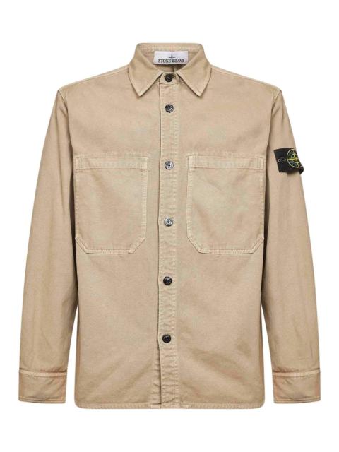 Stone Island Beige cotton twill logo badge shirt