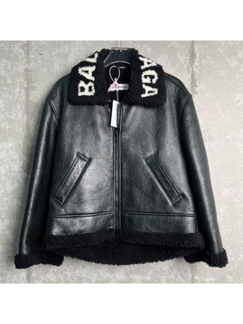 BALENCIAGA Balenciaga Black Leather Jacket with Sheepskin Collar