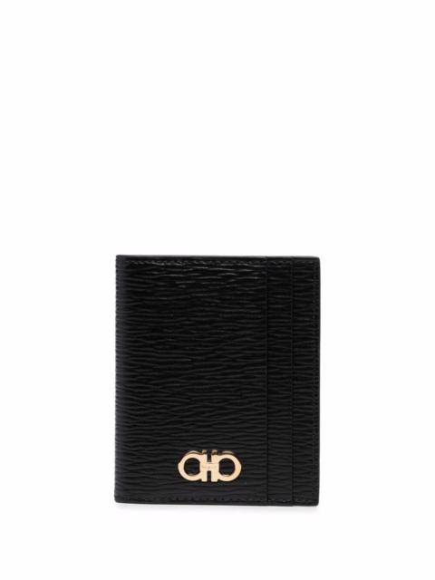 FERRAGAMO Ferragamo Men Black Cardholder With Gold-Tone Gancini Logo In Calf Leather Man