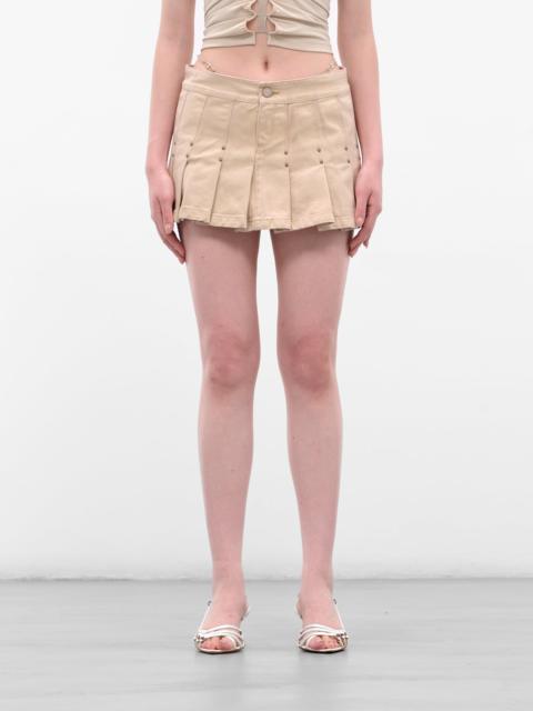 RUI Beige G-String Pleated Mini Skirt