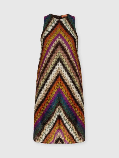 Missoni Crew Neck Mini Dress in Perforated Tulle Lace