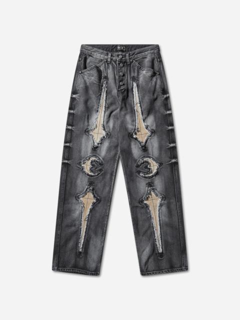 Thug Club Men's TC Bone Leather Denim Pants Black