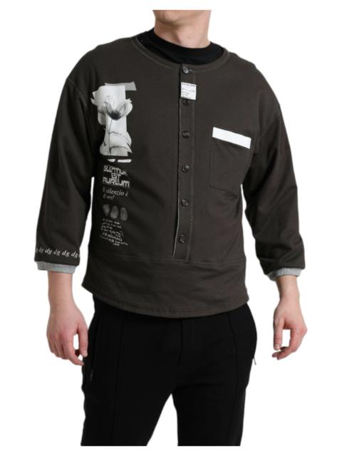 Dolce & Gabbana Dark Gray Cotton Button Down Pullover Sweater