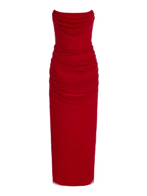 CAROLINA HERRERA Draped Silk-Chiffon Dress red