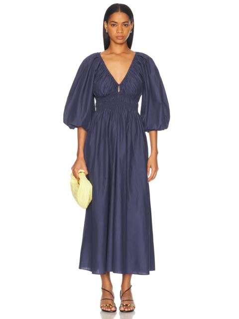 Shirred Plunge Button Dress