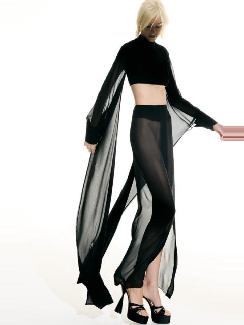 ADRIANA DEGREAS x Sabine Getty Sheer Silk Top & Maxi Skirt Set black