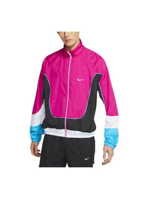 Nike Throwback Colorblock Woven Sports Basketball Stand Collar Jacket Red CV1932-698