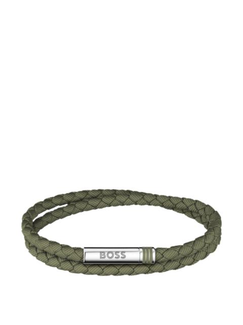BOSS DOUBLE-BRAIDED GREEN CUFF WITH LOGO CLOSURE