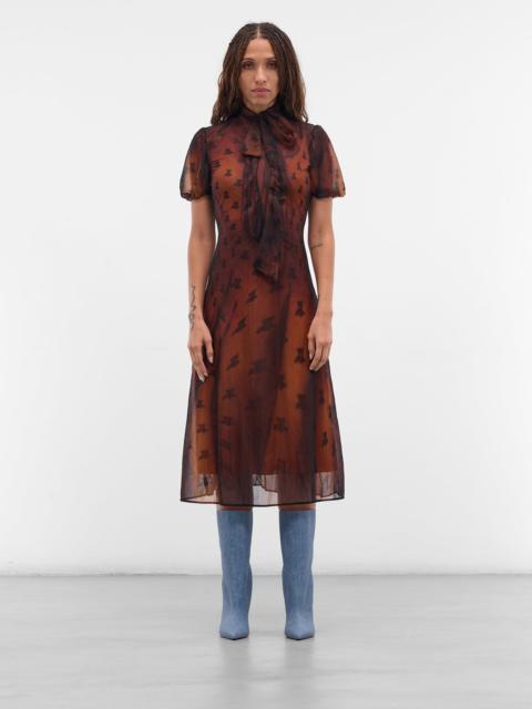 Acne Studios Brown Printed Nylon Bow Dress