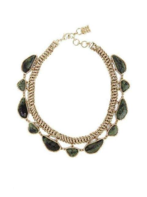 Other Designers Gold Green Natural Stone Collar Necklace