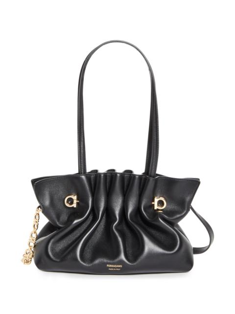 FERRAGAMO FERRAGAMO Small Gancio Piercing Soft Leather Shoulder Bag in Nero at Nordstrom