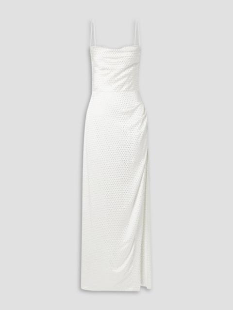 RETROFÊTE Marlene crystal-embellished draped stretch-silk satin maxi dress