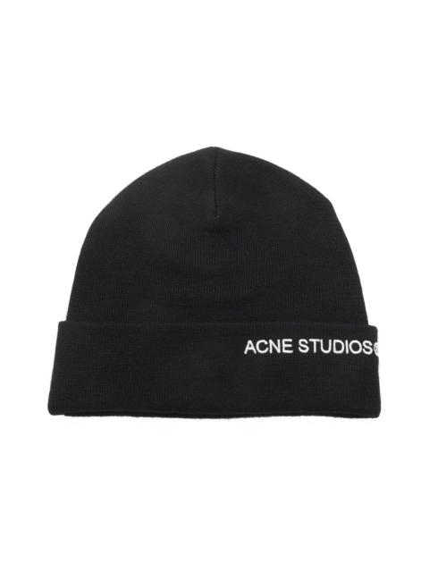 Logo Embroidered Ribbed Beanie