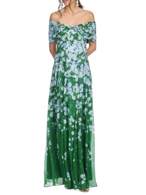 SACHIN & BABI Sachin & Babi Kennedy Floral Print Off the Shoulder Gown in Kelly Green Degrade Florals at Nordstrom