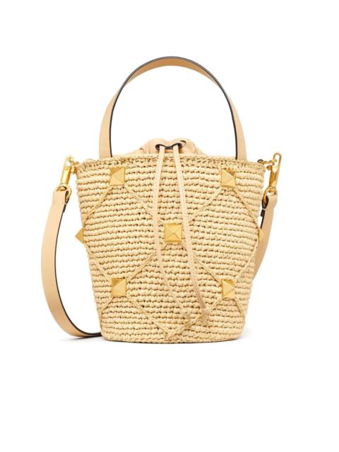 Valentino Roman Stud Raffia Bucket Bag