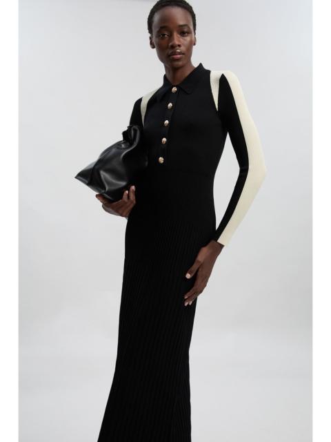 KAREN MILLEN Rib Knit Military Colour Block Midi Dress