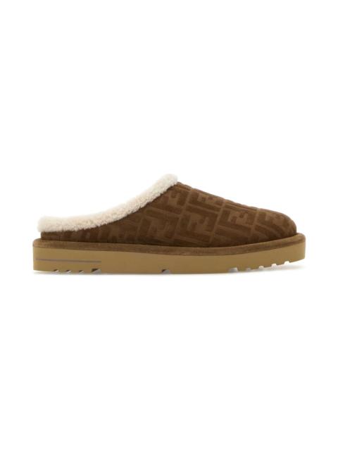 FENDI Brown Suede Slippers