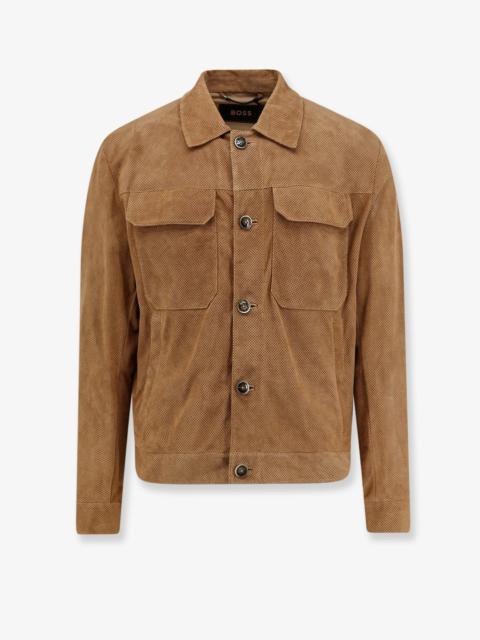 BOSS Boss Merfo Perforated Suede Jacket Beige